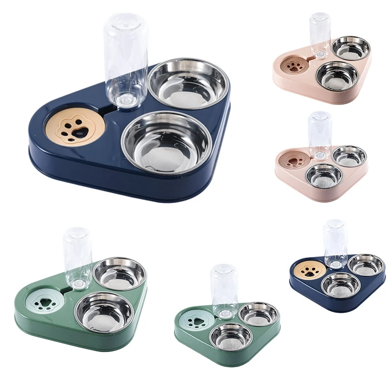 

Pet Three Bowls Cat Bowl Rice Bowl Cat Food Bowl Anti Overturning Automatic Drinking Three Bowls Cat Drinking Bowl