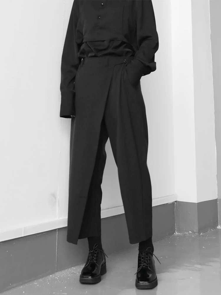 

SuperAen 2022 Spring/Summer New Original Design Straight Two-piece Casual All Match Slim Black Harem Pants for Women