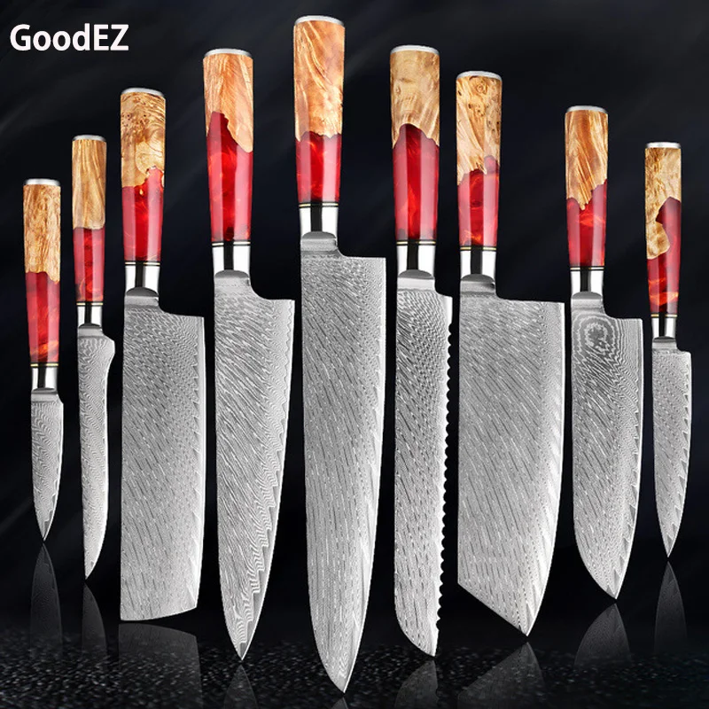 GoodEZ  Slicing Knife Meat Cleaver Boning Knife Damascus Nakiri Professional Knife Bread Cutting Tool Chefs Steak Knife Sets
