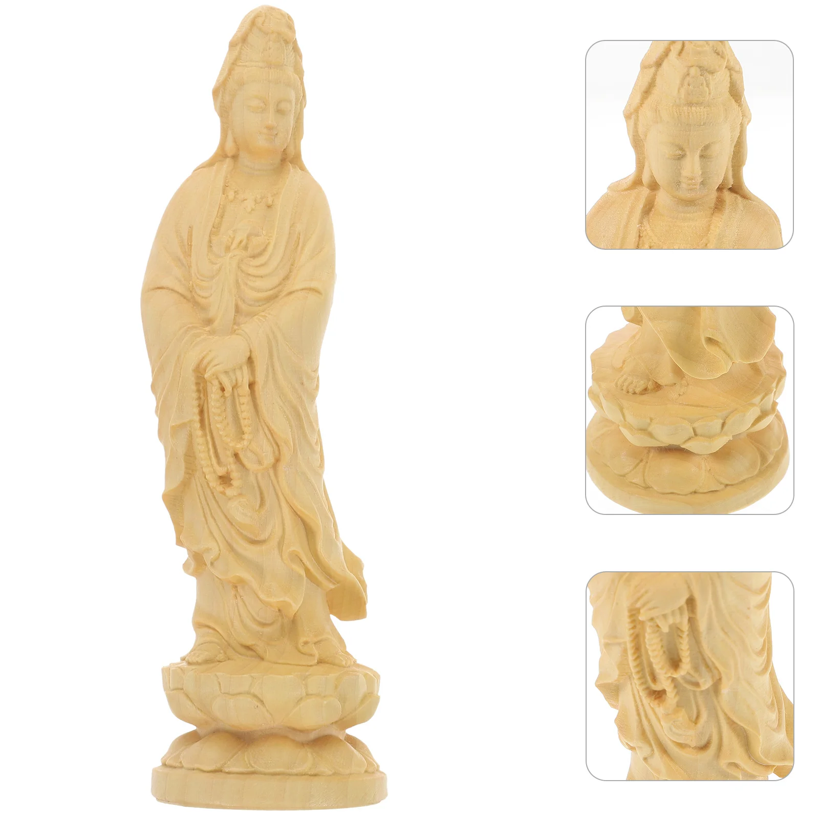 

Bodhisattva Ornament Wooden Desktop Adornment Guanyin Tabletop Boxwood Carving Statue Decor
