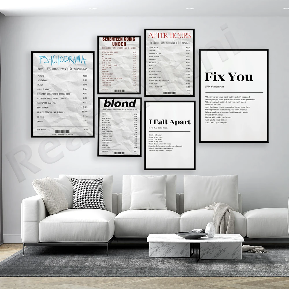 После начала работы | Альбом выходных, песни Arctic Monkey, Fix You | Тексты песни Coldplay, печать песен, постер, музыкальный подарок