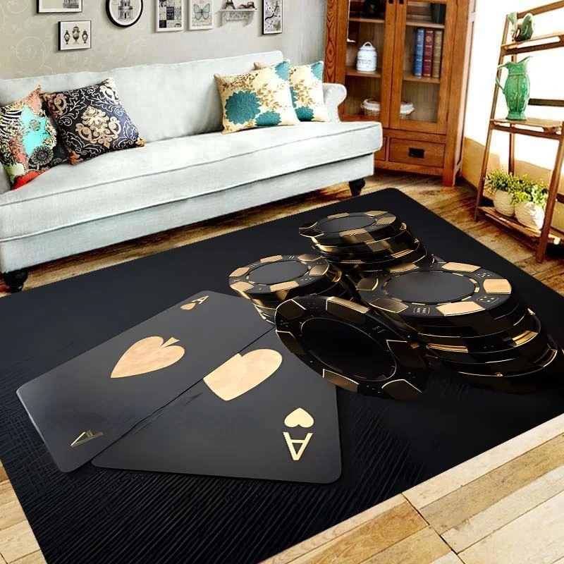 

3D Magic Playing Card Pattern Carpet Home Living Room Decoration Teen Bedroom Rug Anti-slip Bathroom Kitchen Balcony Floor Mat