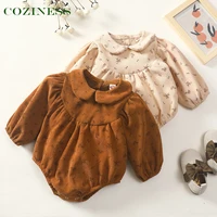girl baby romper newborn doll collar triangle romper long sleeves corduroy floral design 0 3 years old baby clothing 100 cotton