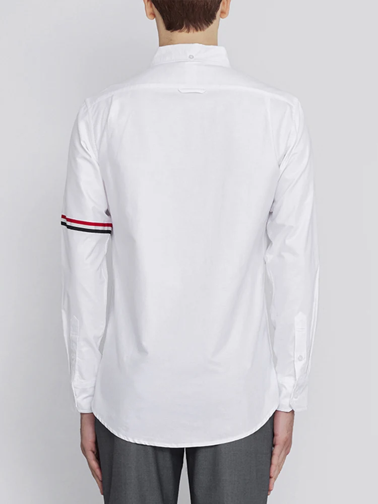 TB THOM Men's Shirt White Fashion Top Brand Striped Armband Casual Oxford Fine Cotton Long Sleeve High Quality Women's Shirts