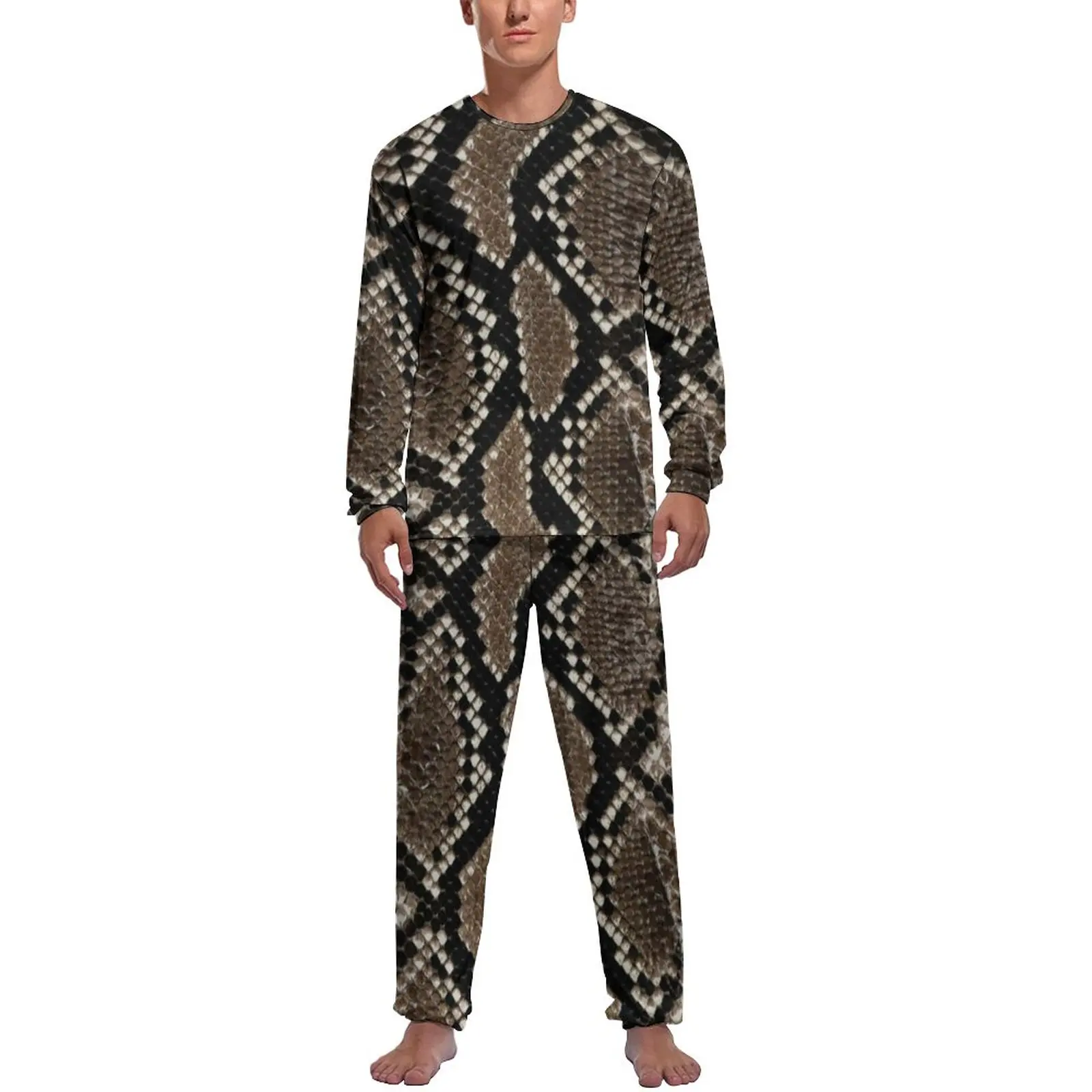 

Python Snakeskin Pajamas Long-Sleeve Faux Reticulated Animal Print 2 Piece Night Pajama Sets Autumn Male Design Soft Nightwear