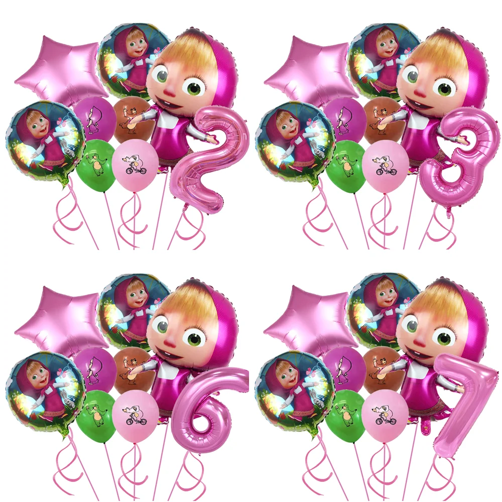 

Cartoon Bear Balloons Birthday Party Decoration 32inch Number Balloon Set Mashas Baby Shower Foil Balloon Party Supplies