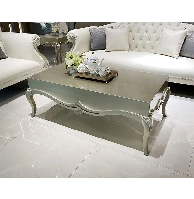 

European style solid wood large tea table small family living room light luxury simple tea table rectangular tea table household