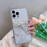 ins wind simple pearl bow epoxy flower phone case for iphone13 12 11 pro xs max x xr 8 7 plus se anti drop shockproof cover