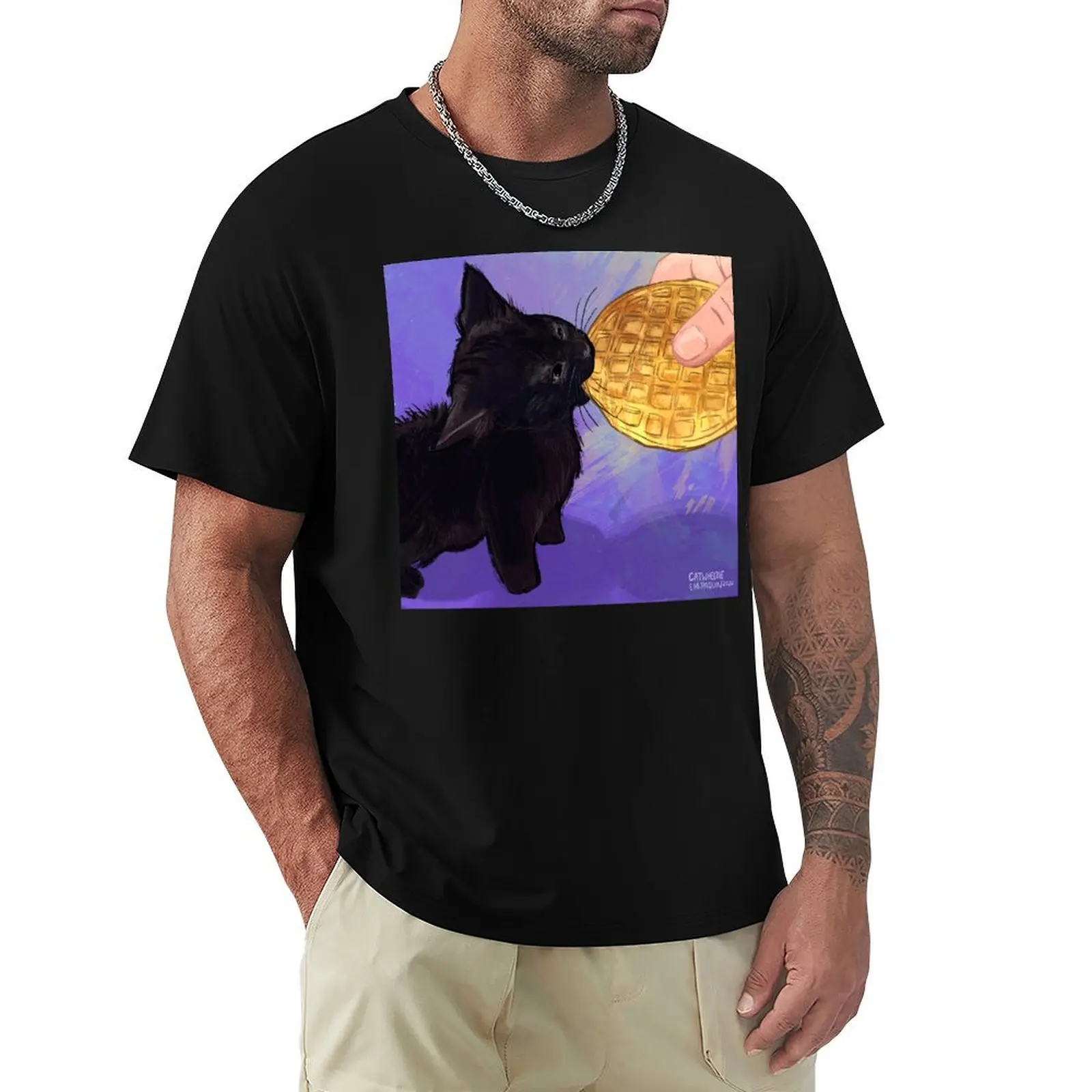 Вафельный кот: футболка с ежедневным рисунком кота 61 винтажные мужские хлопковые