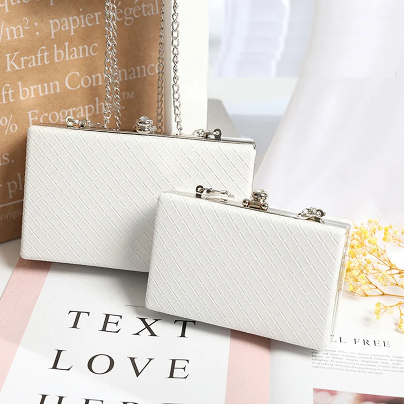 

White Evening Bag Small Box Shape Women Clutches Cheap Party Bags Long Chain Crossbody Purses Clutch Purse Wedding