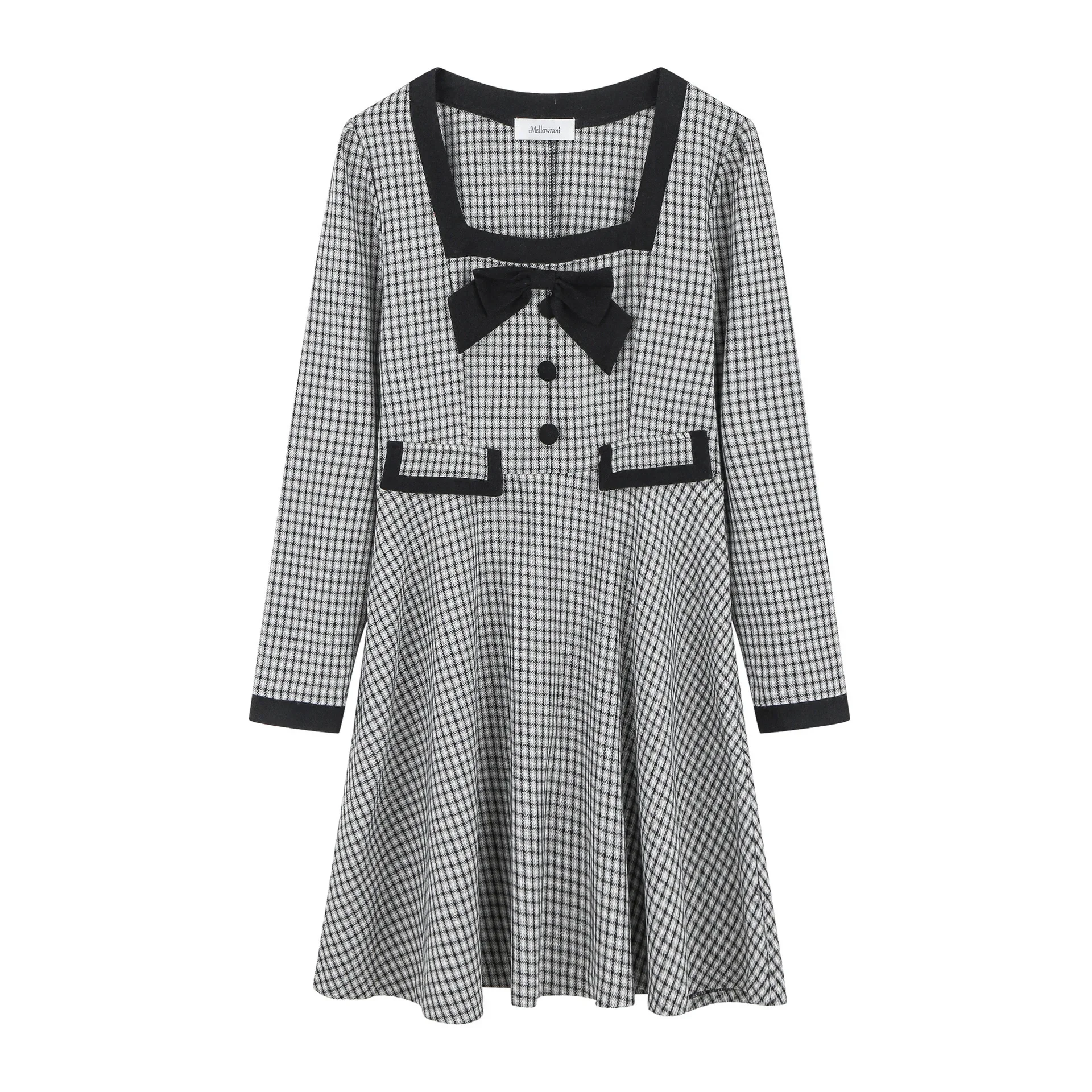 Женское клетчатое винтажное мини-платье больших размеров с высокой талией для