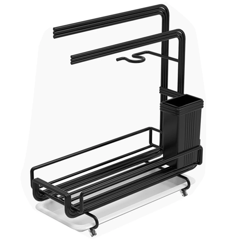 

Sink Caddy Sink Sponge Holder Brush Soap Dishcloth Holder With Drain Pan Stainless Steel Caddy Organizer For Kitchen