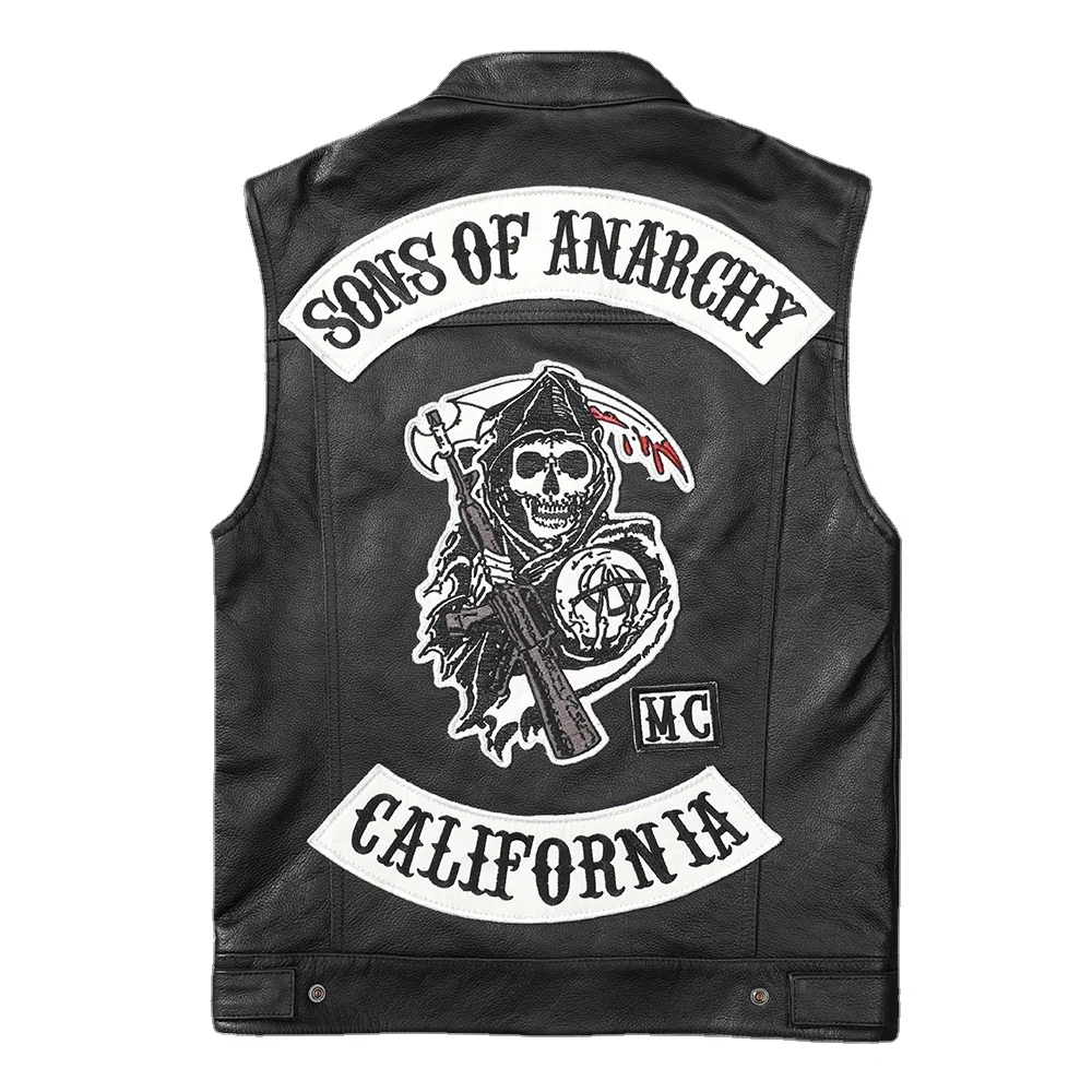 

Biker Sons of Anarchy Classical Motorcycle Vest Men Genuine Cowhide Leather Sleeveless Jackets Motor Vests Asian Size
