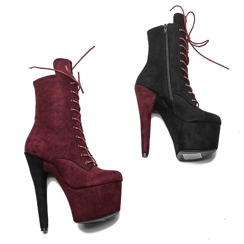 Leecabe  17CM/7inches  color matching Pole dancing shoes High Heel platform Boots Ankle Boots Sexy Fetish Stripper Shoes 3B