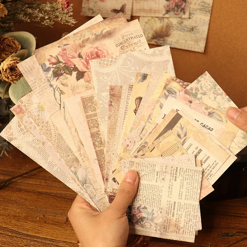 

120Pcs Unrepeated Large Size Vintage Material Paper Double Sided Material Book Retro Scrapbooking Journaling Decor Stationery