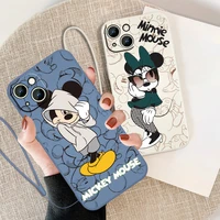 minnie mouse mickey for apple iphone 13 12 mini 11 pro xs max xr x 8 7 6s se plus liquid rope silicone phone case
