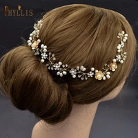 a40 pearl wedding hair accessories women tiara flower bridal headband golden women hair jewelry vintage bridesmaid headpiece