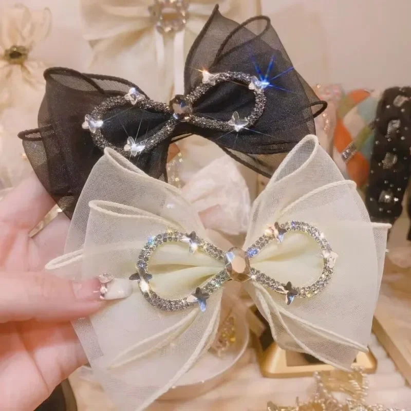 Элегантные сетчатые заколки для волос с бантом женщин резинка кристаллами