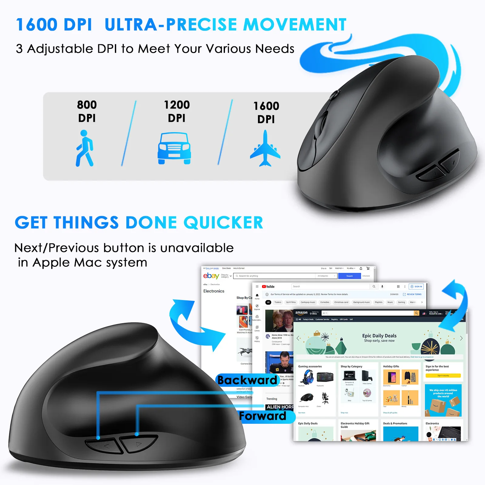 НОВАЯ вертикальная мышь беспроводная USB 2 4G 1600 точек на дюйм регулируемая правая