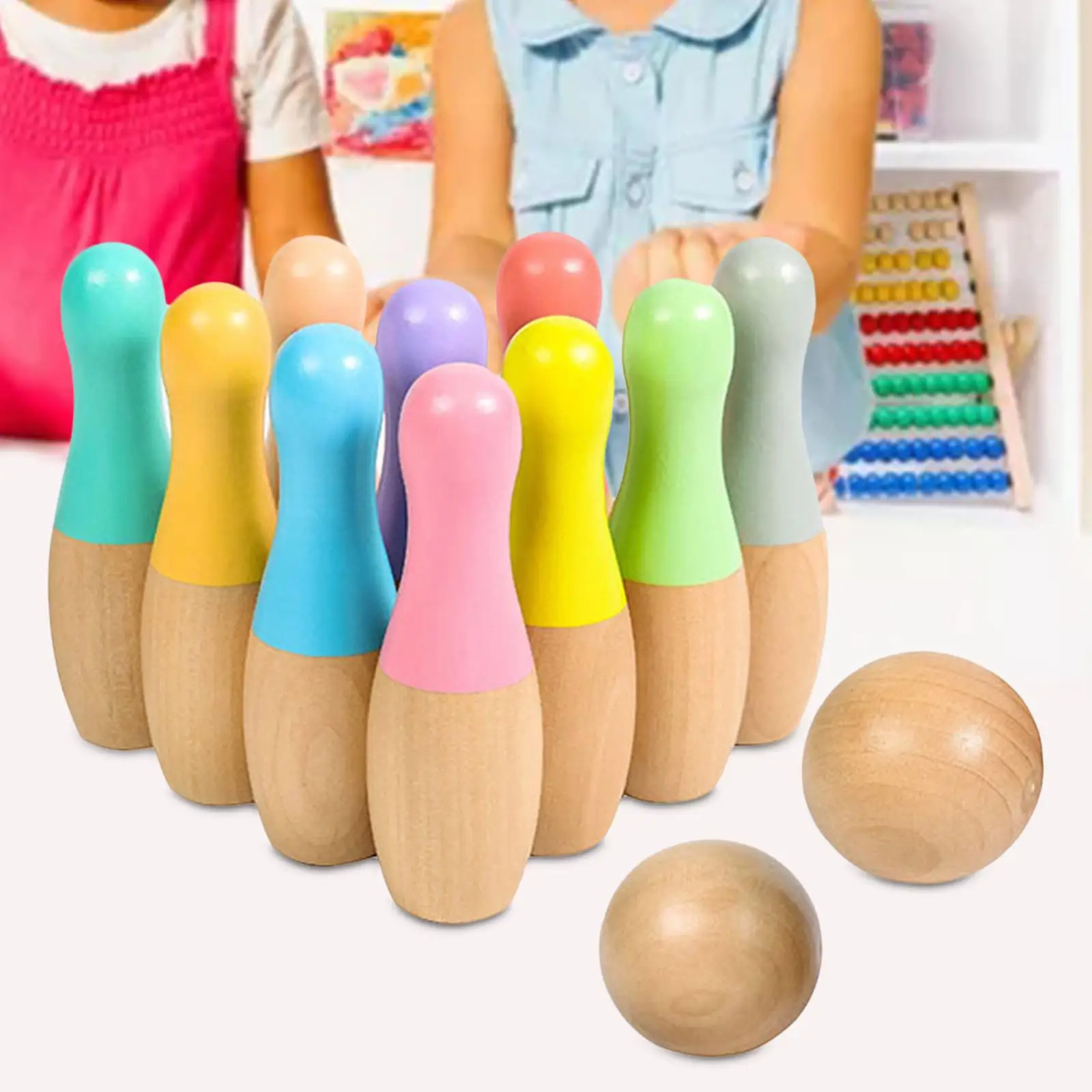 Детский деревянный набор для боулинга подарок на день рождения с 10 шариками и 2 |