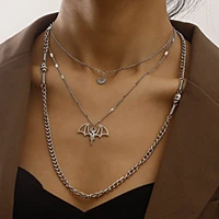 trend multilayer skull three dimensional bat pendant necklace female retro style geometric all match sweater chain gift jewelry