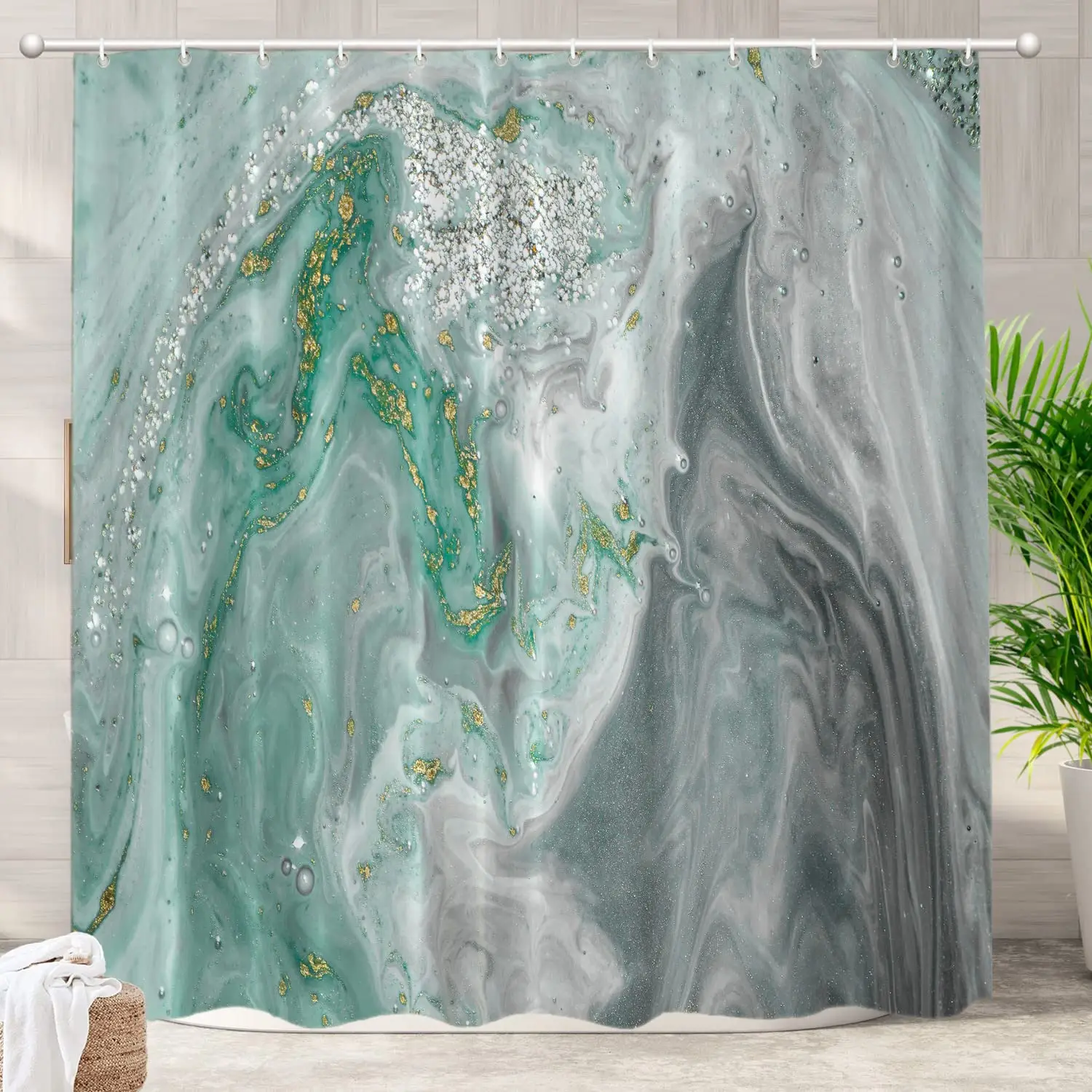

Green Black Marble Natural Luxury Shower Curtain,Beautiful Marble Swirls Agate Ripples Bathtub Bathroom Curtains Set