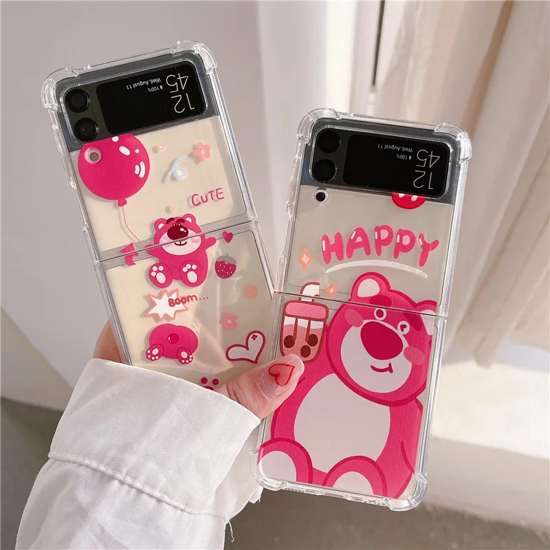 

Cartoon Lotso Strawberry Bear Phone Case for Samsung Galaxy Z Flip 3 5G Soft TPU Back Cover for ZFlip3 Case Protective Shell