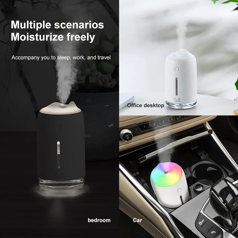 

Creative USB Air Humidifier 310ML Ultra-Silent USB Essential Room Car LED Night Lamp Snow Mountain Air Purifier Mist Maker