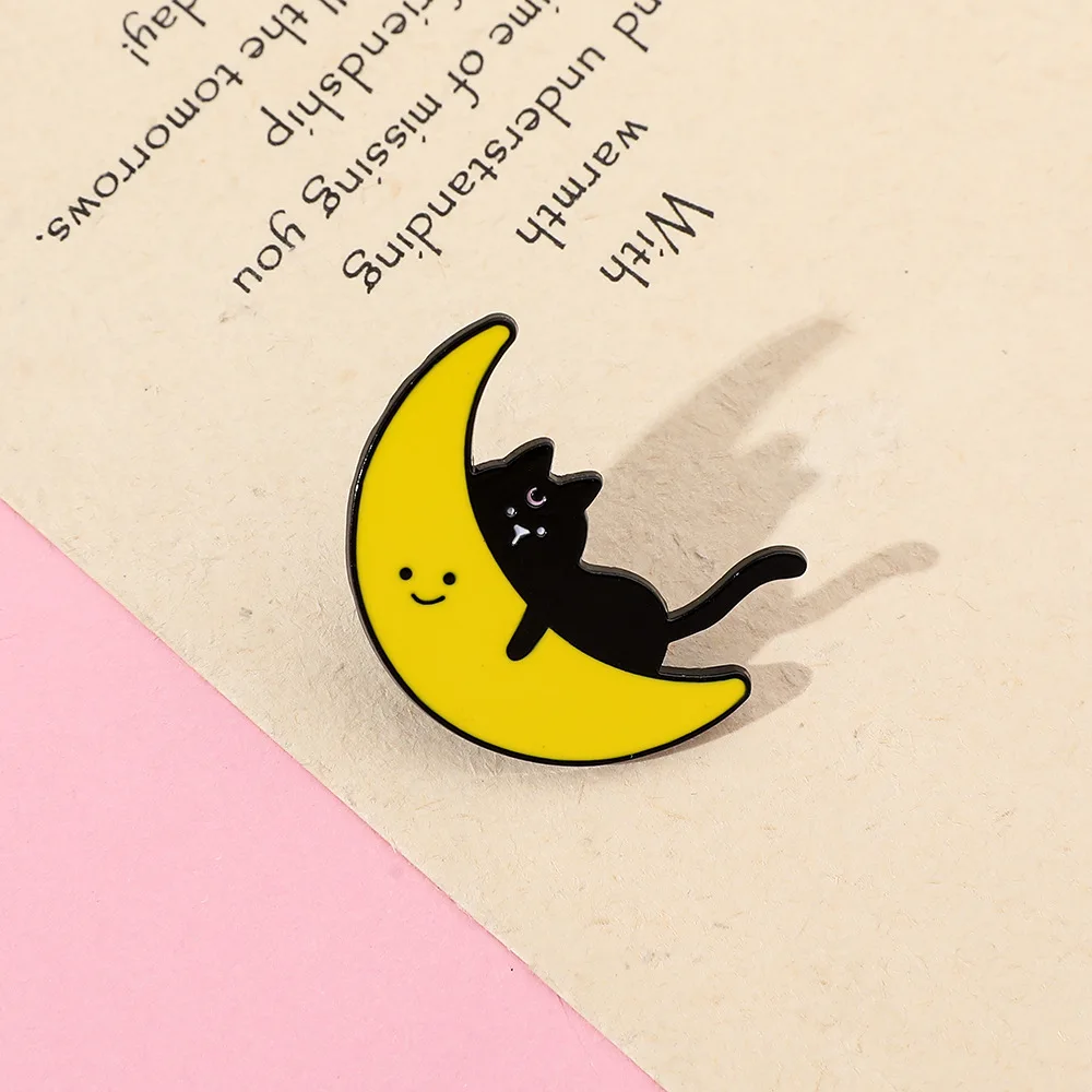 Индивидуальная Милая Черная брошь в виде кота металлический значок мультяшной