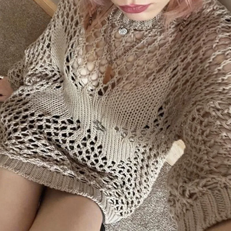 

Винтажный трикотажный свитер-бабочка в стиле гранж Y2K Harajuku с вырезами, осенние модные Ретро Свитера 2023