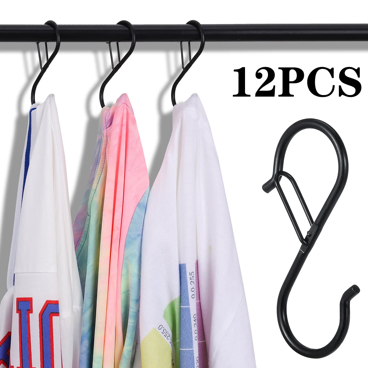 

12Pcs S Hooks 3.5inch S Shaped Hooks with Safety Buckle Heavy Duty Black Closet Hooks Kitchen Pot Rack Hooks S Hooks for Hanging