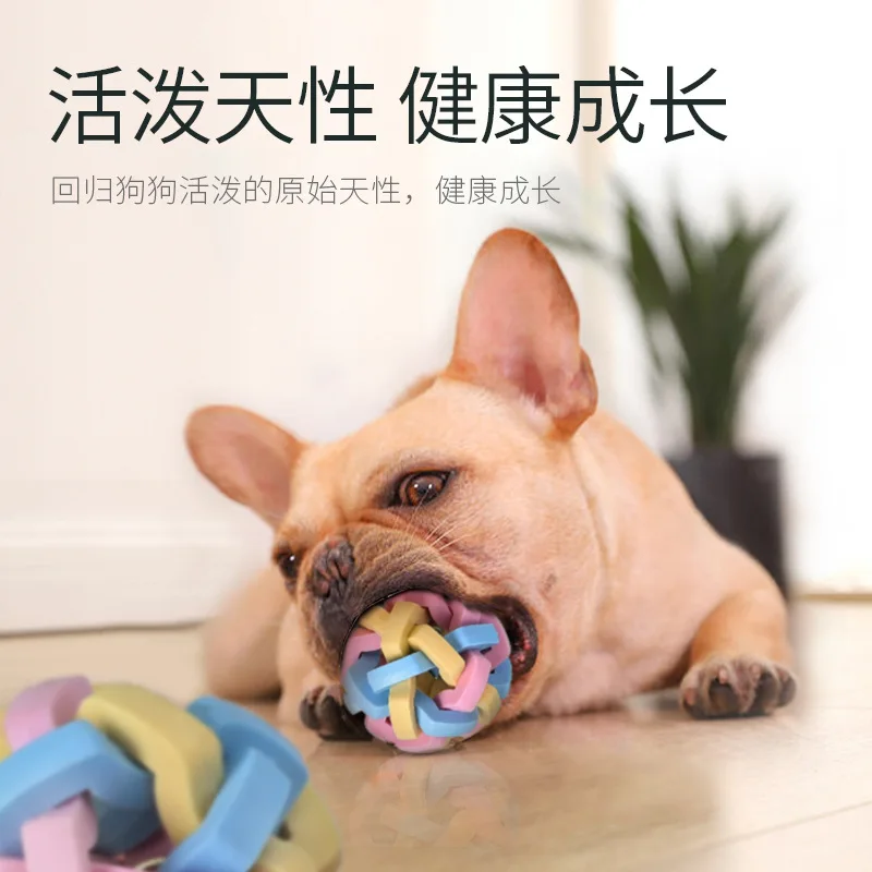 

Pet Dog Toys Puppy Cat Colorful Rubber Training Chew Ball Bell Squeaky Sound Toy Dog Ball Bite Resistant Ball Dog Accessories