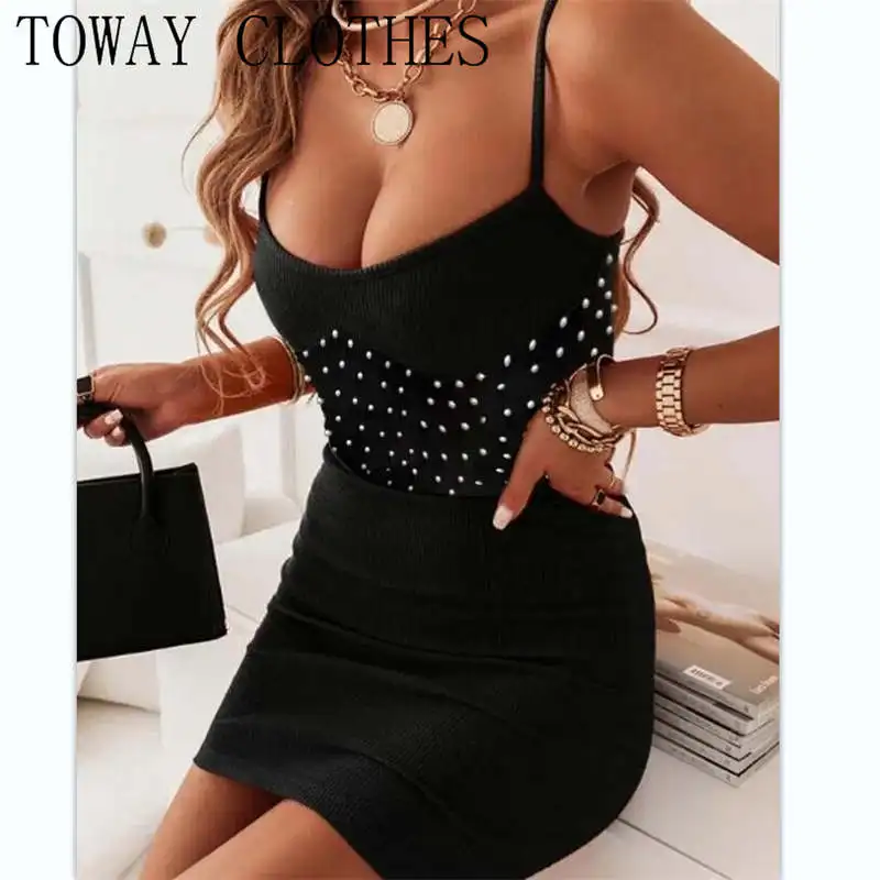 

Платье для женщин 2023 украшенное бисером облегающее платье на бретелях-спагетти