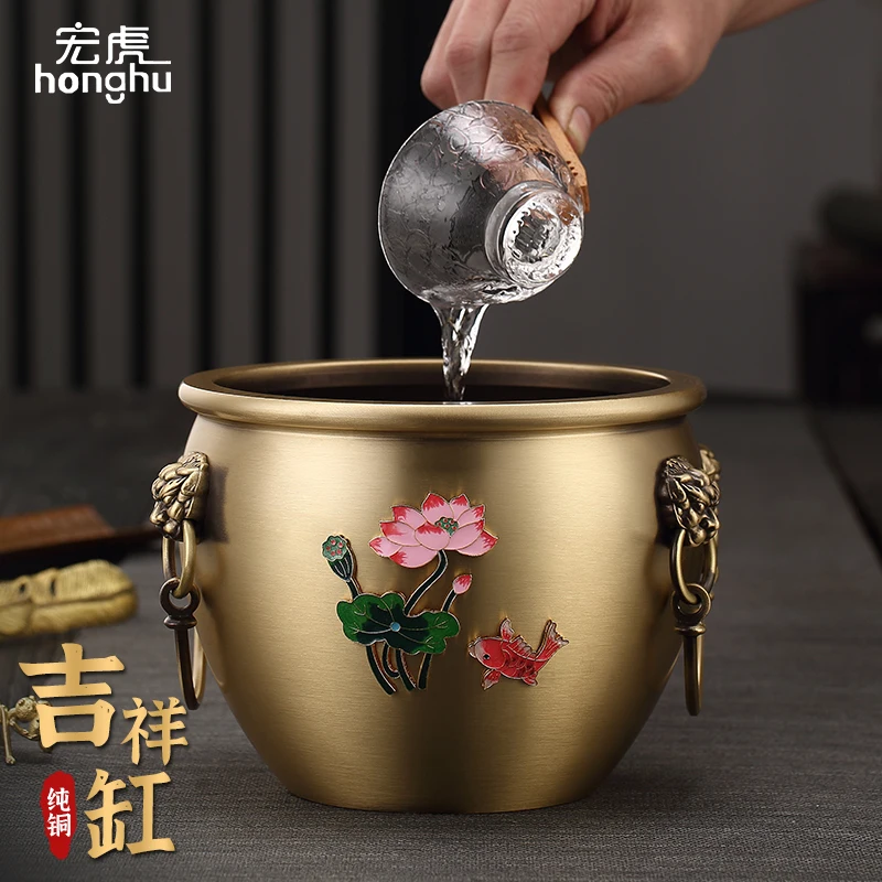 

Promotion New Pure Copper Tea Basin Imperial Style Writing-Brush Washer Cylinder Set And Tea Kombucha Pot Pot Cup Cup