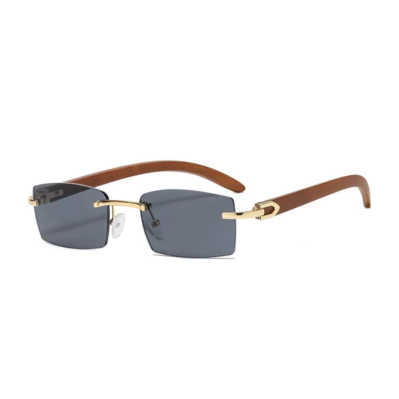 

Очки солнцезащитные Sqaure без оправы для мужчин и женщин, брендовые дизайнерские модные солнечные очки с деревянной оправой, черные