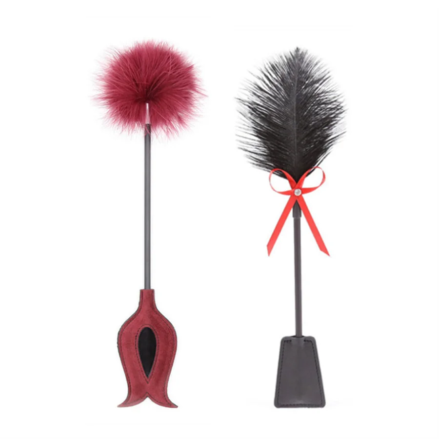 Логированный кнут с перьями кожаный для порки весло фетиш флоггер секс-игрушки