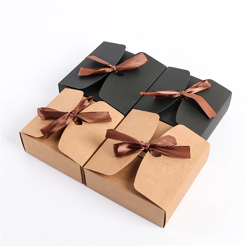 

30PCS Kraft Paper Gift Boxes with Ribbon Baking Cookie Nougat Tart Dessert Packaging Box Takeway Case Wedding Party Favors Boxes