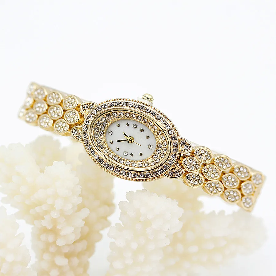

SMVPShsby Gold Jewelry Watches Casual Quartz Bracelet Watch Lady Flower Rhinestone Clock Women Luxury Crystal Dress Wristwatch