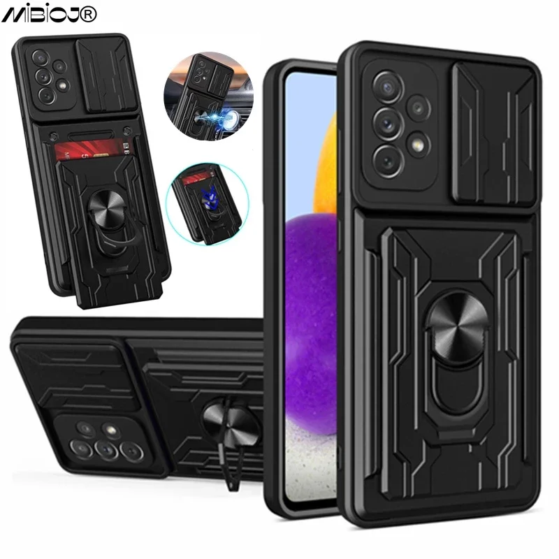 

For OPPO A52 A72 A92 Reno 7 7 Pro Case Slide Stand Kickstand Ring Camera Military Grade Card Slot Relme 9 9 Pro C11 C20 Cover