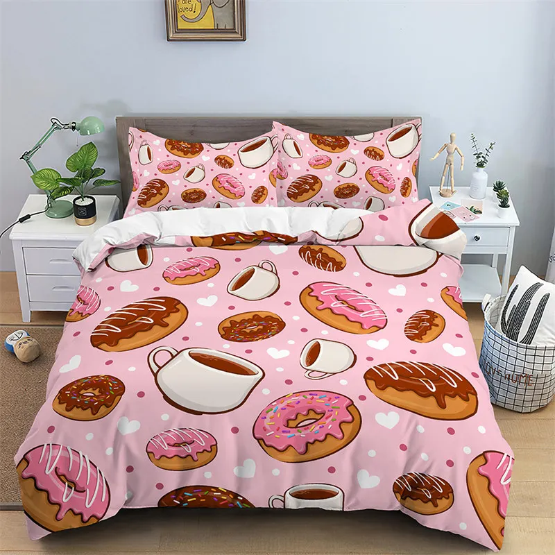 

Hamburger Bedding Set Snack Pattern Duvet Cover Twin King For Kids Adults Decor Microfiber 3D Donut Quilt Cover With Pillowcases
