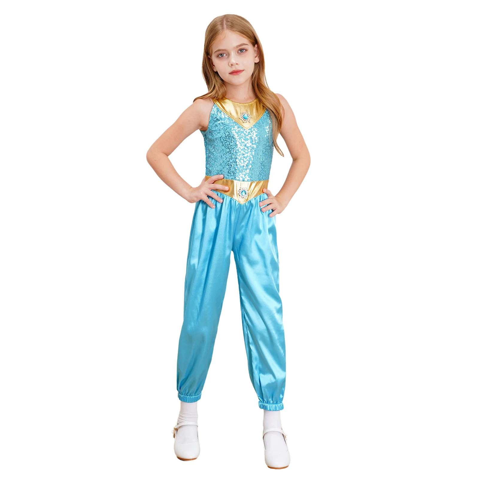 Детский костюм принцессы для девочек в арабском стиле без рукавов с блестками и