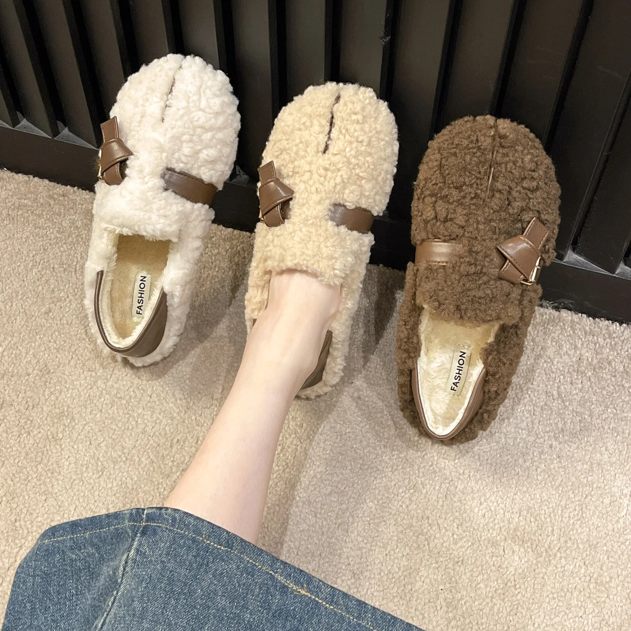 

Loafers Fur Winter Shoes Women Mixed Colors Slip-on Casual Female Sneakers Round Toe Moccasin New Slip On Flock Rome Leisure Lac