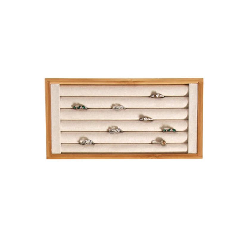 Bamboo Beige Jewelry Rings Display Holder Rack Display Stand Tray Ring Organizer Ring Display Storage Tray for Drawer