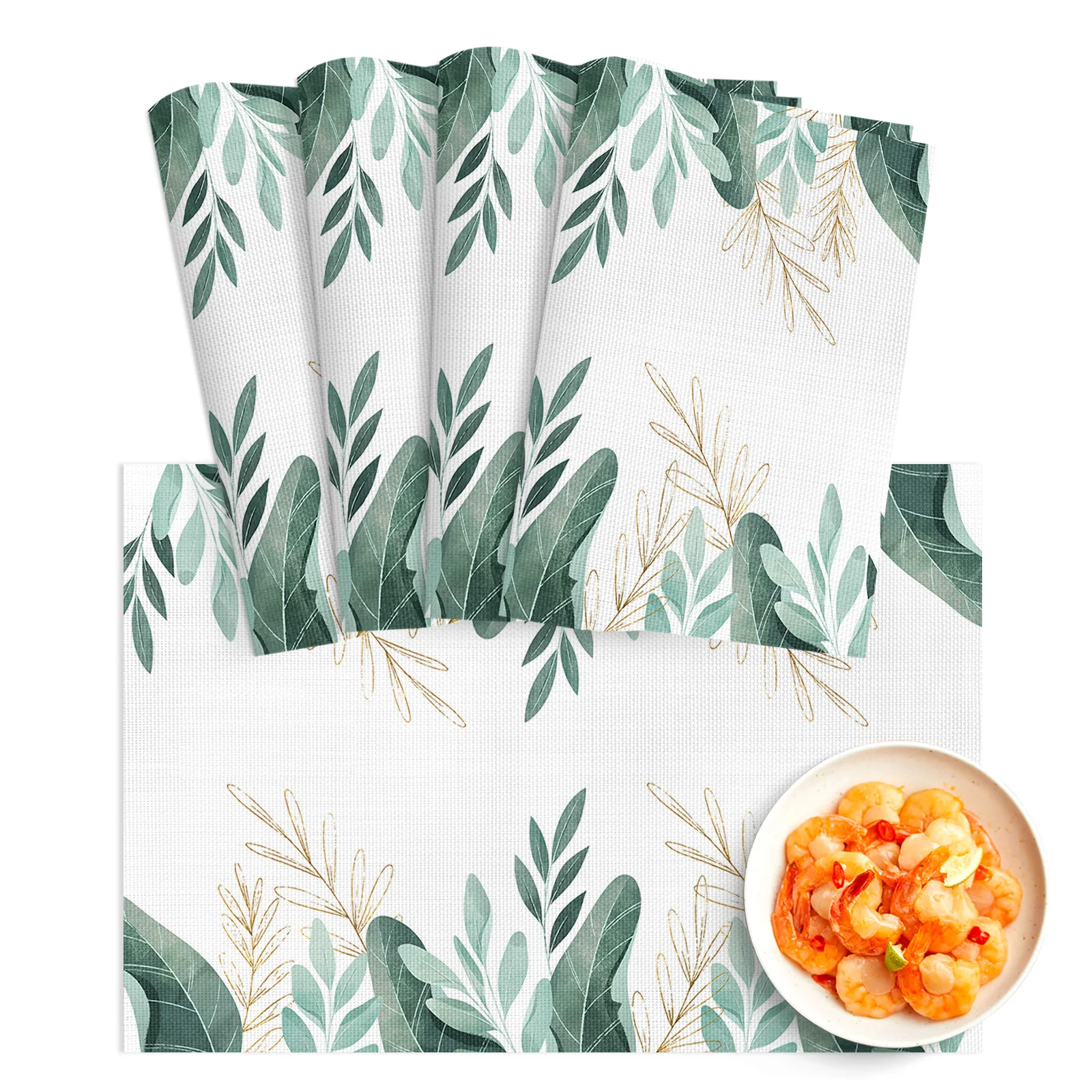 

4/6pcs Placemat Green Tropical Plants Leaves Restaurant Kitchen Accessories PVC Durable Dining Table Mats Disc Bowl Coaster Pad