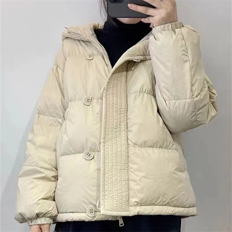 2022 new dongdamen short down jacket women's Korean loose fashion 90 white duck down hooded bread jacket