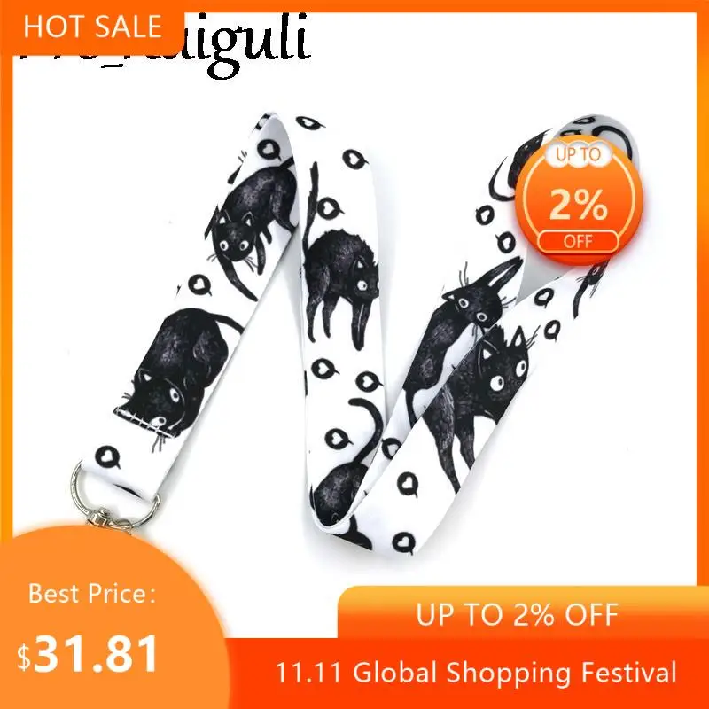 

30 шт черных котов сердца ремень с надписью Love ключи держатель телефона забавные шейный ремень с кольцом для ключей ID карта поделки животных ...