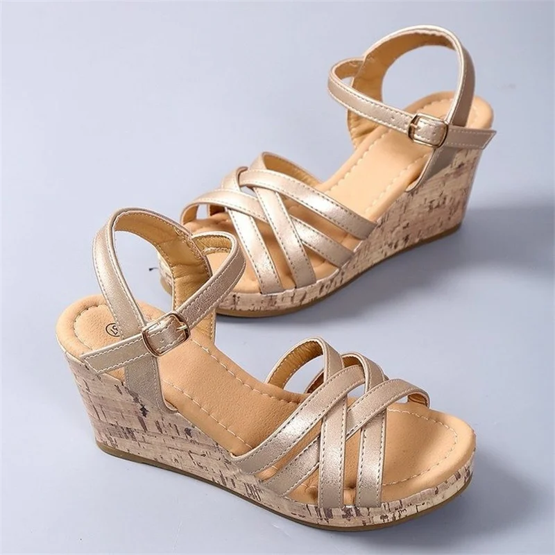 Sandals Women 2023 Summer New Buckle Platform Heeled Sandals Roman High Heels Shoes Fashion Brown Casual Woman Sandalias