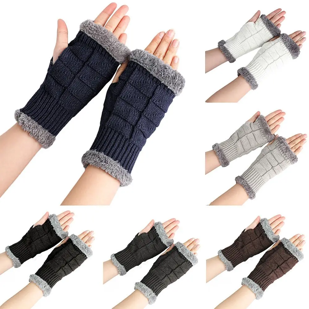 

Women Thicken Knitting Soft Gloves Hand Warmer Wool Mittens Fingerless Gloves