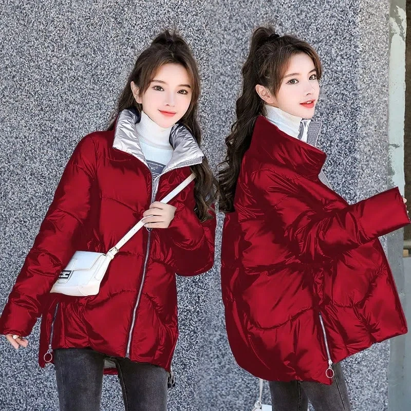 Down Cotton Jacket Women 2022 New Winter Korean Loose Shiny Wash-free Padded Coat Female Large Size Thick Long Parkas Outerwear