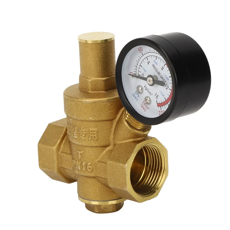 

F3KA Adjustable RV Pressure Reducer DN20 Brass Pressure Reducing Valve Reducing Maintaining Valve with Gauge Meter Durable